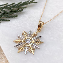 Load image into Gallery viewer, 10KT Yellow Gold + White Rhodium Snowflake Pendant Chain Necklace, 10KT Yellow Gold + White Rhodium Snowflake Pendant Chain Necklace - Legacy Saint Jewelry