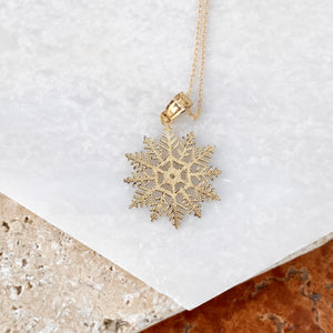 10KT Yellow Gold + White Rhodium Snowflake Pendant Chain Necklace, 10KT Yellow Gold + White Rhodium Snowflake Pendant Chain Necklace - Legacy Saint Jewelry