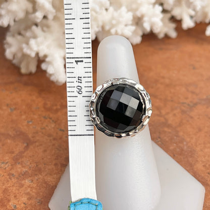 Sterling Silver Genuine Round 9.8 CT Black Onyx Hammered Ring - LSJ
