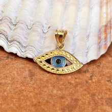 Load image into Gallery viewer, 14KT Yellow Gold Diamond-Cut Blue Enamel Evil Eye Pendant Charm, 14KT Yellow Gold Diamond-Cut Blue Enamel Evil Eye Pendant Charm - Legacy Saint Jewelry