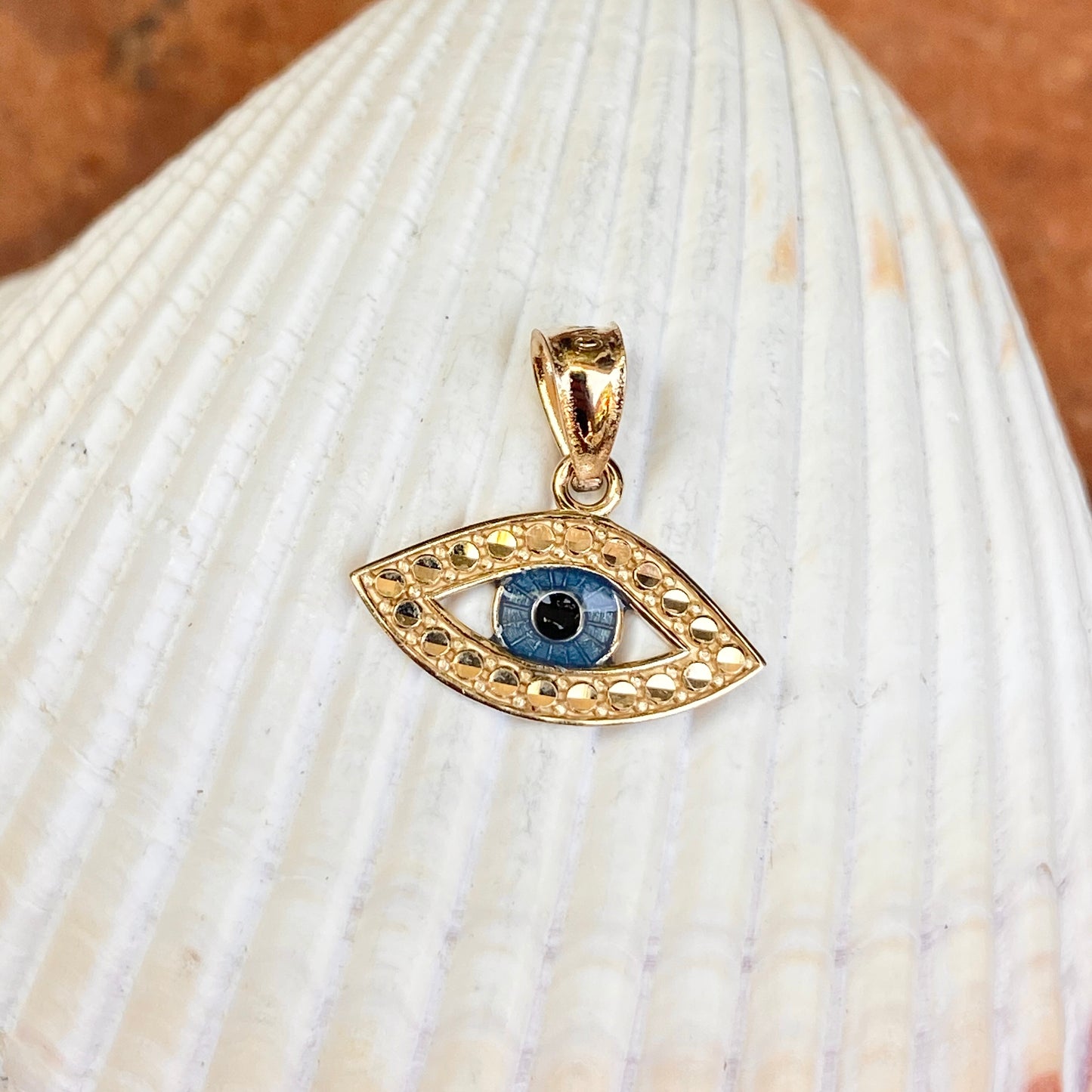 14KT Yellow Gold Diamond-Cut Blue Enamel Evil Eye Pendant Charm, 14KT Yellow Gold Diamond-Cut Blue Enamel Evil Eye Pendant Charm - Legacy Saint Jewelry