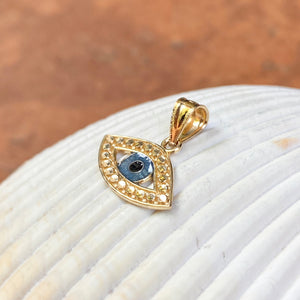 14KT Yellow Gold Diamond-Cut Blue Enamel Evil Eye Pendant Charm, 14KT Yellow Gold Diamond-Cut Blue Enamel Evil Eye Pendant Charm - Legacy Saint Jewelry