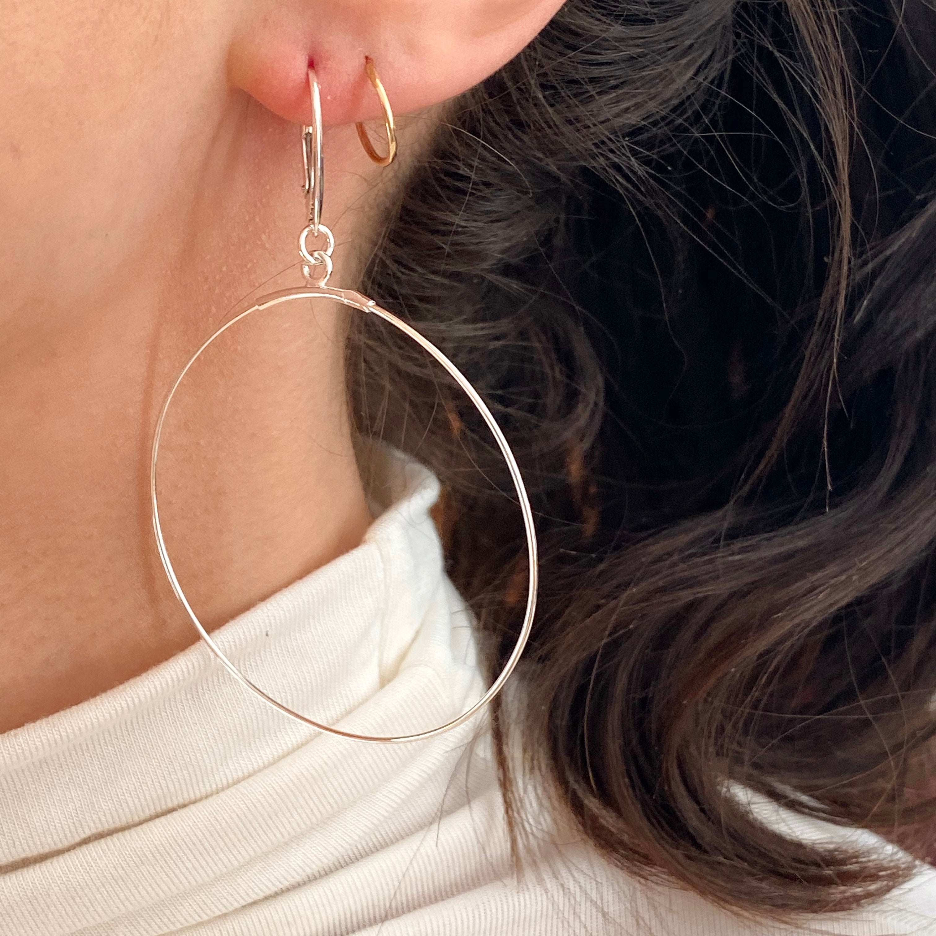 Sterling silver leverback hoop shop earrings