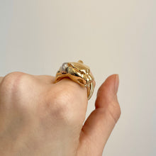 Load image into Gallery viewer, 14KT Yellow Gold Bypass Pave Diamond Panther Ring