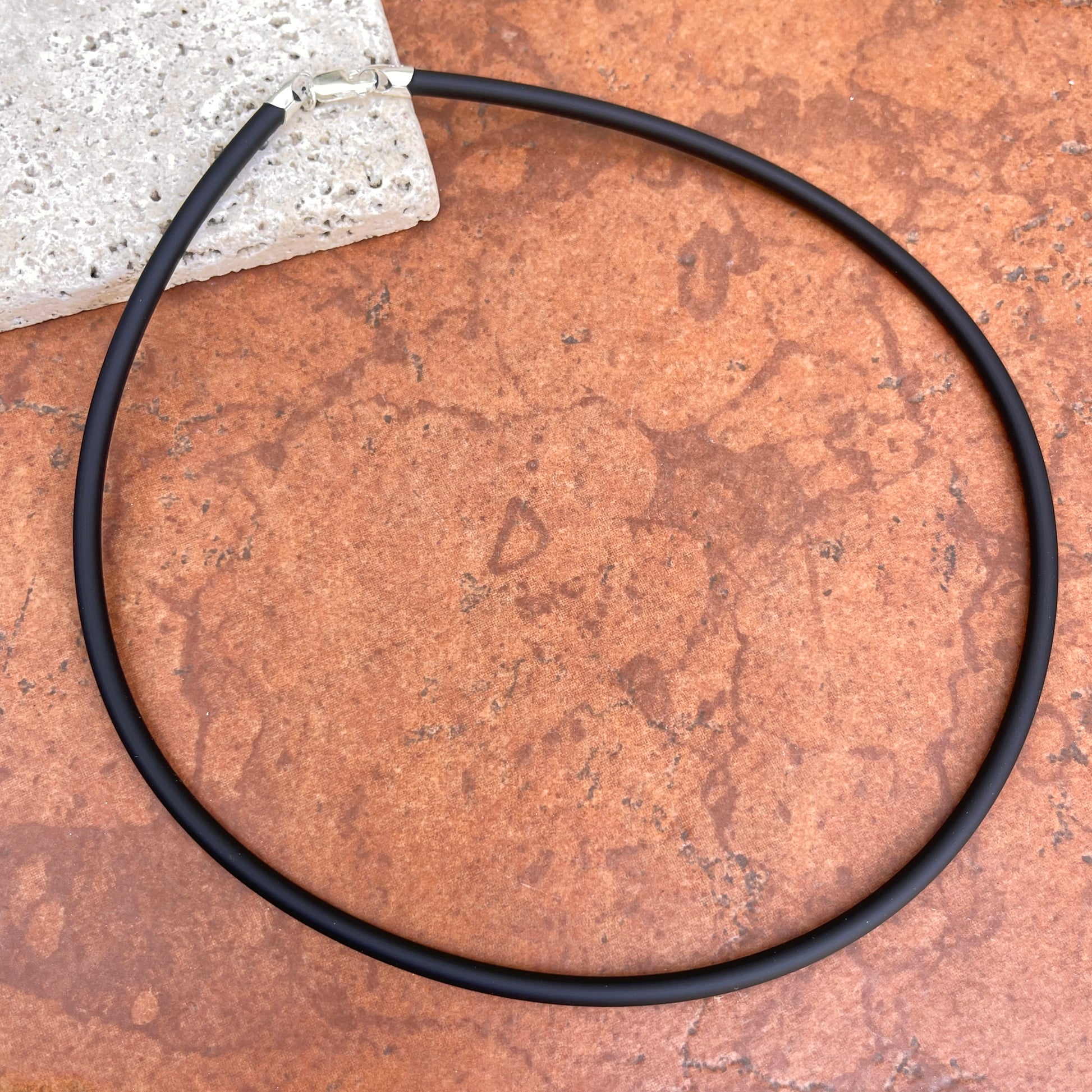 Sterling Silver 4mm Black Rubber Cord Necklace – LSJ