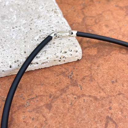 Sterling Silver 4mm Black Rubber Cord Necklace