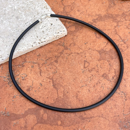 Sterling Silver 4mm Black Rubber Cord Necklace