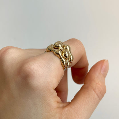 14KT Yellow Gold Wave Bubble Cigar Band RIng