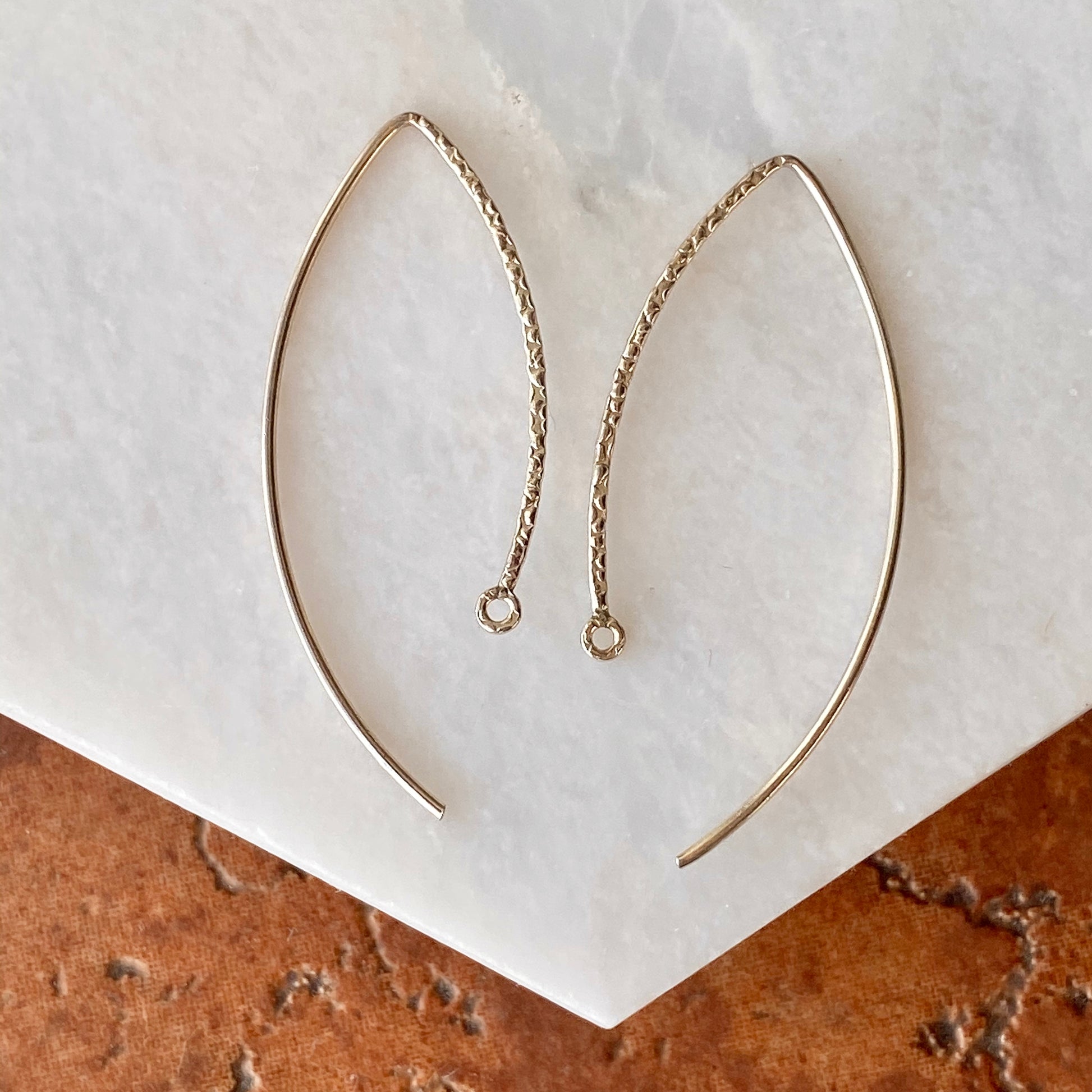 Sterling Silver Textured Marquise Ear Wire with Closed Ring Earrings, Sterling Silver Textured Marquise Ear Wire with Closed Ring Earrings - Legacy Saint Jewelry