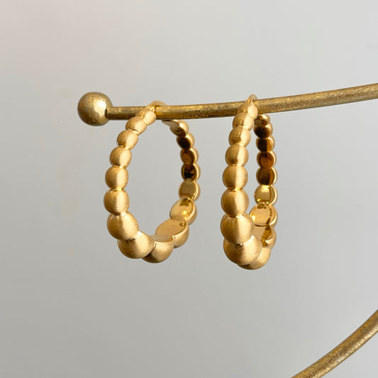 14KT Yellow Gold Matte Bubble Tube Round Hoop Earrings 40mm