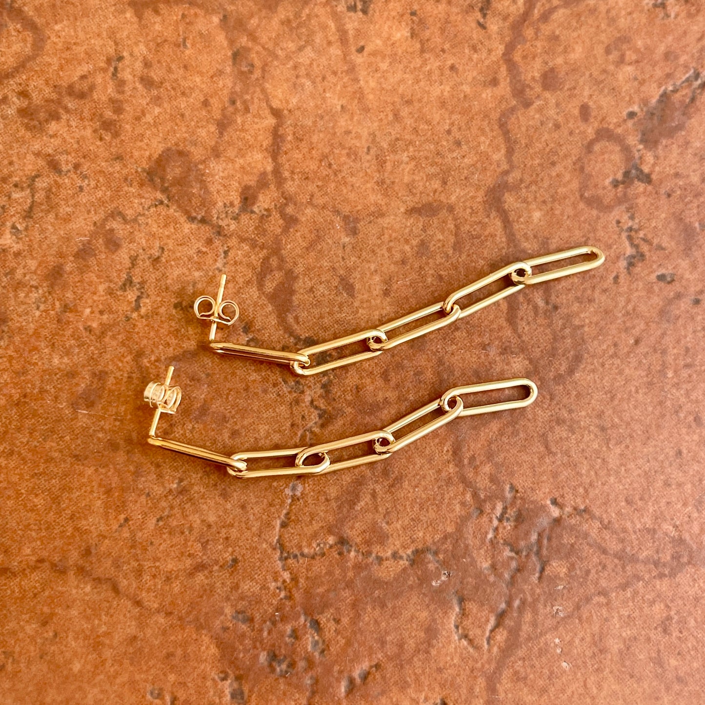 Yellow Gold Filled Paper Clip 5 Link Post Dangle Earrings