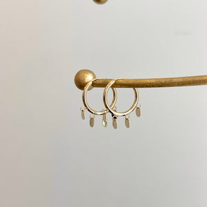 14KT Yellow Gold Round Disc Dangle Charms Hoop Earrings 15mm