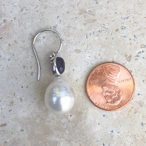 14KT White Gold Amethyst + 11mm Paspaley South Sea Pearl Hook Earrings - Legacy Saint Jewelry