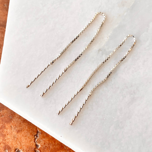 Sterling Silver Threader Box Chain Spiral Bar Wire Earrings, Sterling Silver Threader Box Chain Spiral Bar Wire Earrings - Legacy Saint Jewelry
