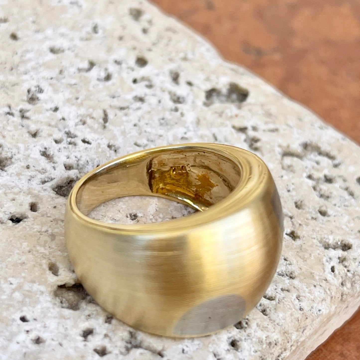 Estate 18KT Yellow Gold + White Gold Mid Century Domed Matte Ring