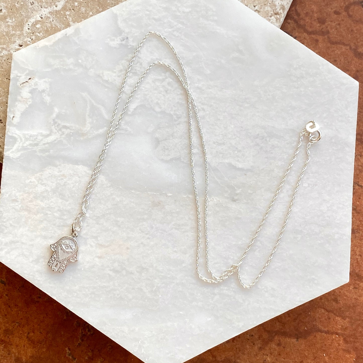 Sterling Silver Hamsa/ Chamseh Pendant Necklace, Sterling Silver Hamsa/ Chamseh Pendant Necklace - Legacy Saint Jewelry