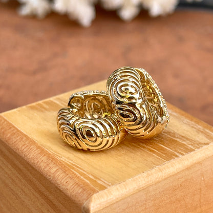 Estate 14KT Yellow Gold 1.00 CT Pave Diamond Swirl Reversible Huggie Hoop Earrings