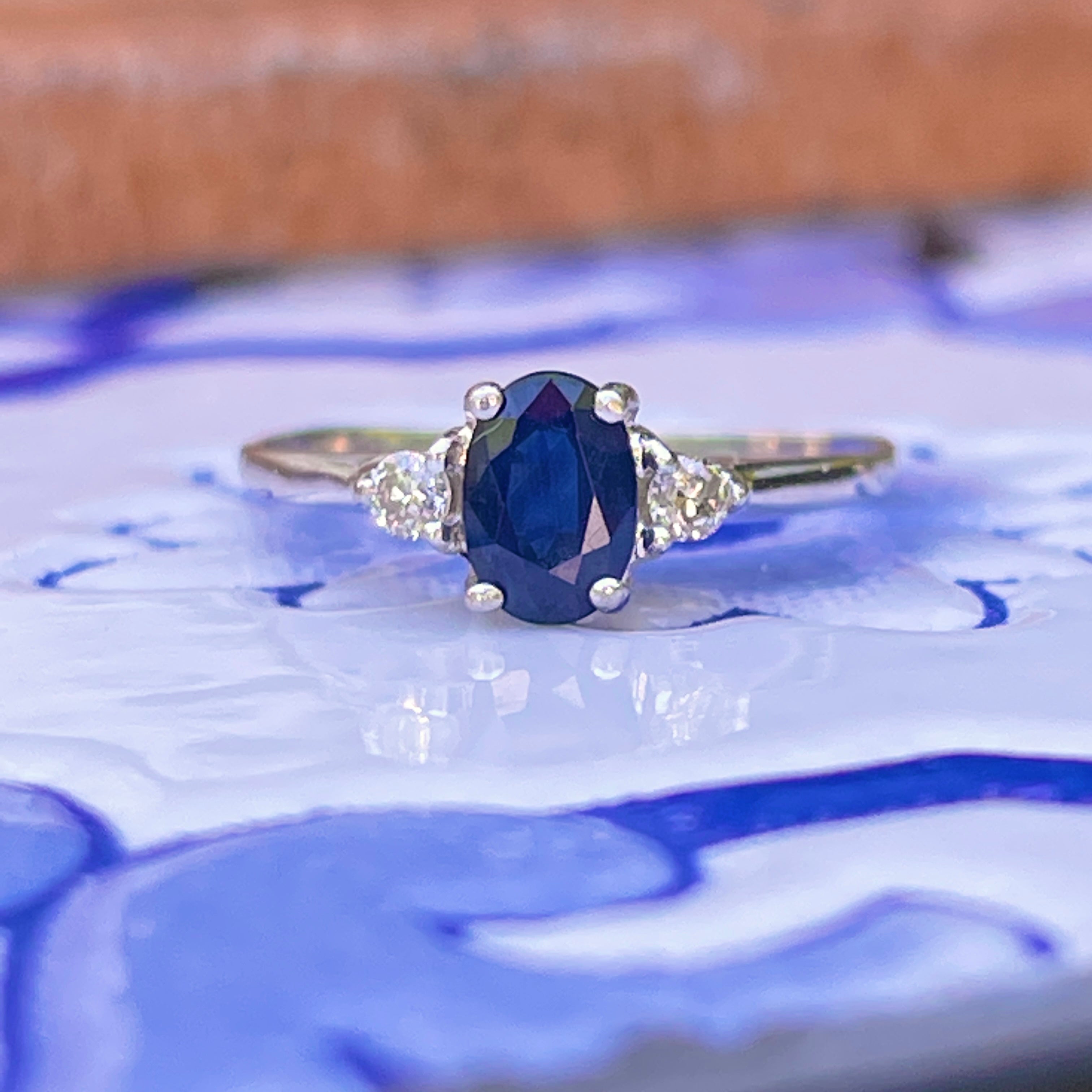 Blue Sapphire Engagement Ring, Oval Cut Gemstone, Silver Sterling - Zohari
