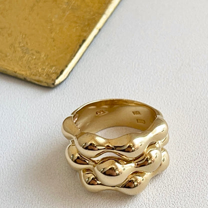 14KT Yellow Gold Wave Bubble Cigar Band Ring