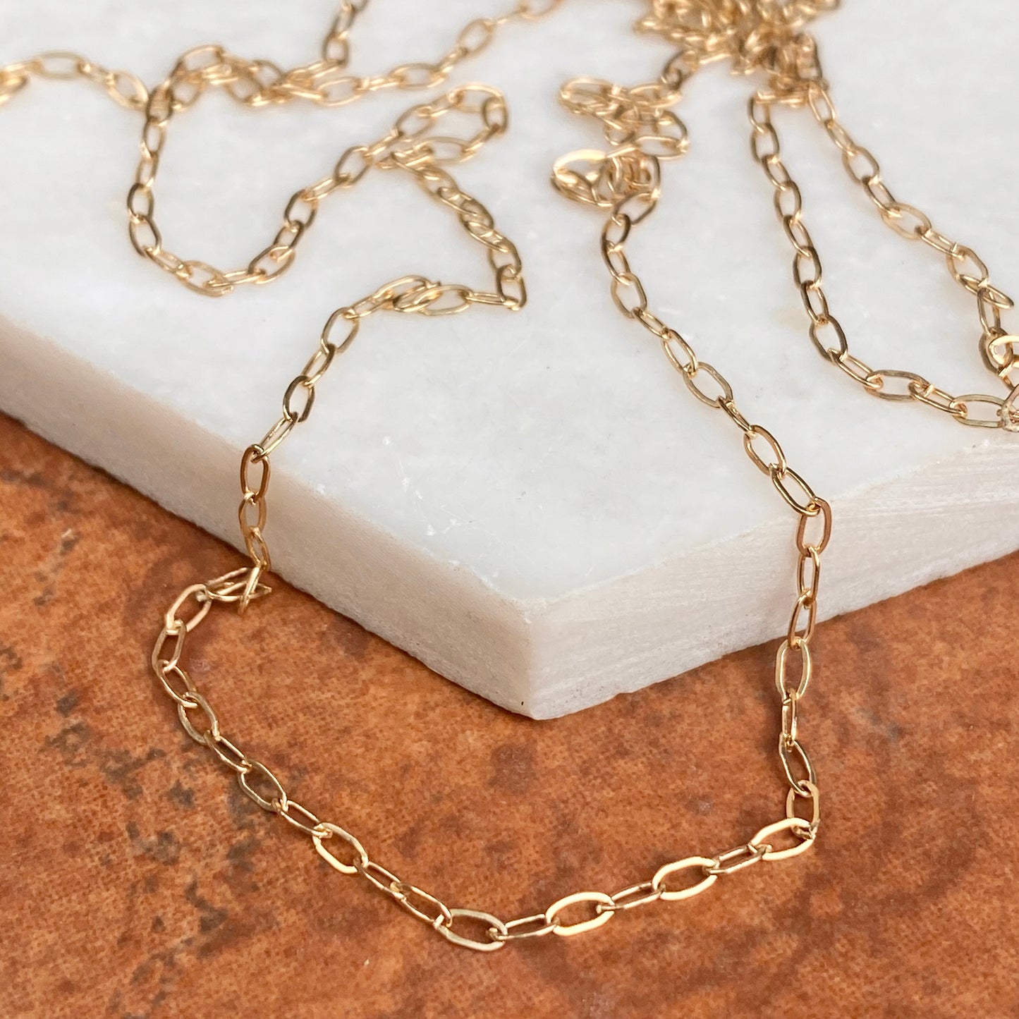 14KT Yellow Gold Polished Flat Open Paper Clip Chain Link Necklace 1.8mm, 14KT Yellow Gold Polished Flat Open Paper Clip Chain Link Necklace 1.8mm - Legacy Saint Jewelry