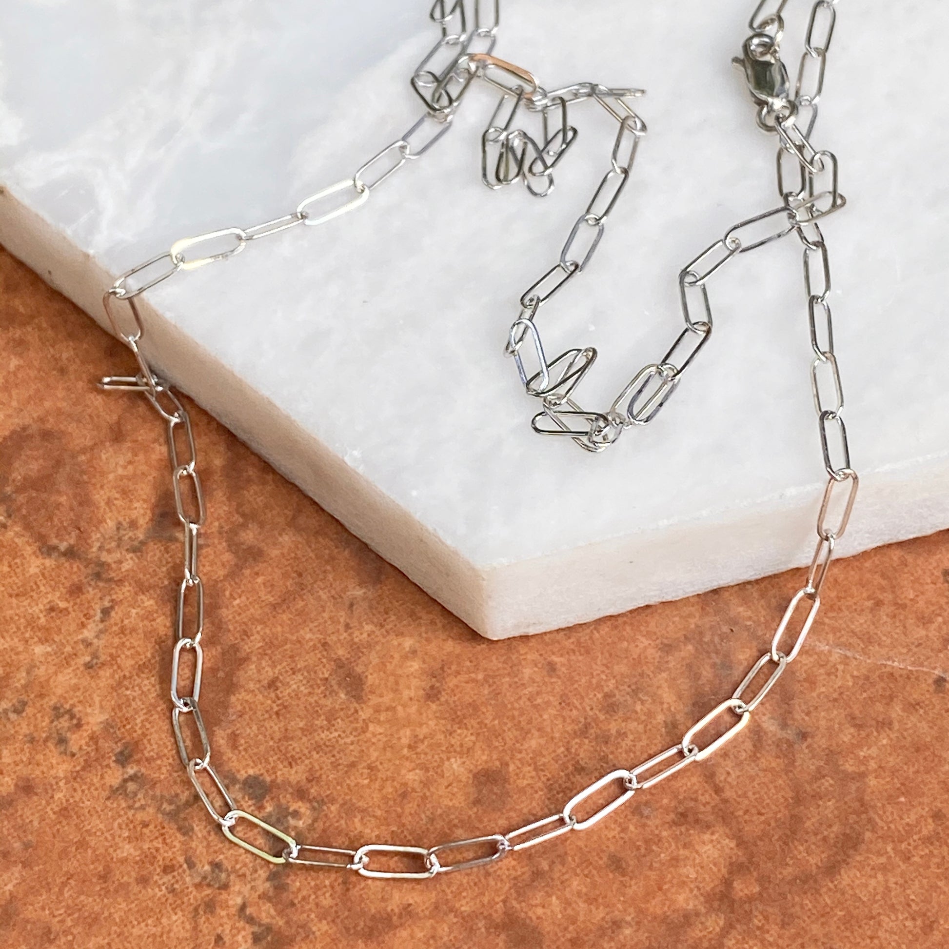 14KT White Gold Polished Open Paper Clip Chain Link Necklace 1.8mm, 14KT White Gold Polished Open Paper Clip Chain Link Necklace 1.8mm - Legacy Saint Jewelry