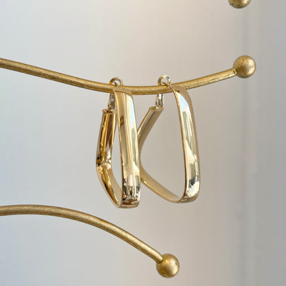 14KT Yellow Gold 7mm Wide Triangle Omega Hoop Earrings 40mm