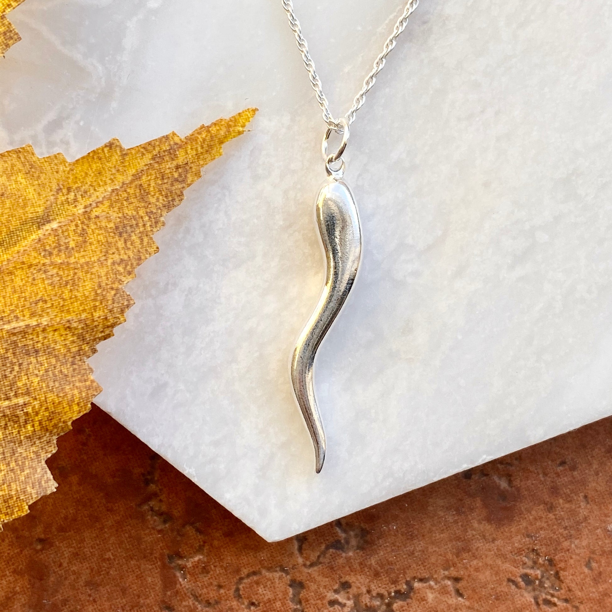Sterling Silver Large "Cornicello" Italian Horn Pendant Necklace, Sterling Silver Large "Cornicello" Italian Horn Pendant Necklace - Legacy Saint Jewelry