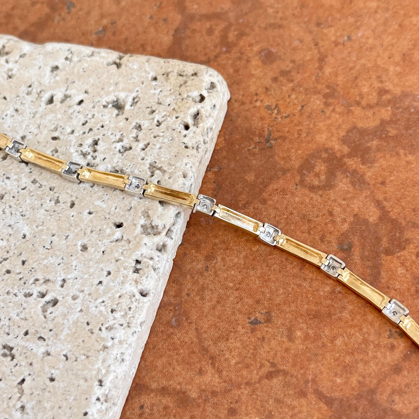 Estate 14KT Yellow Gold Gypsy Diamond Line Matte Tennis Bracelet