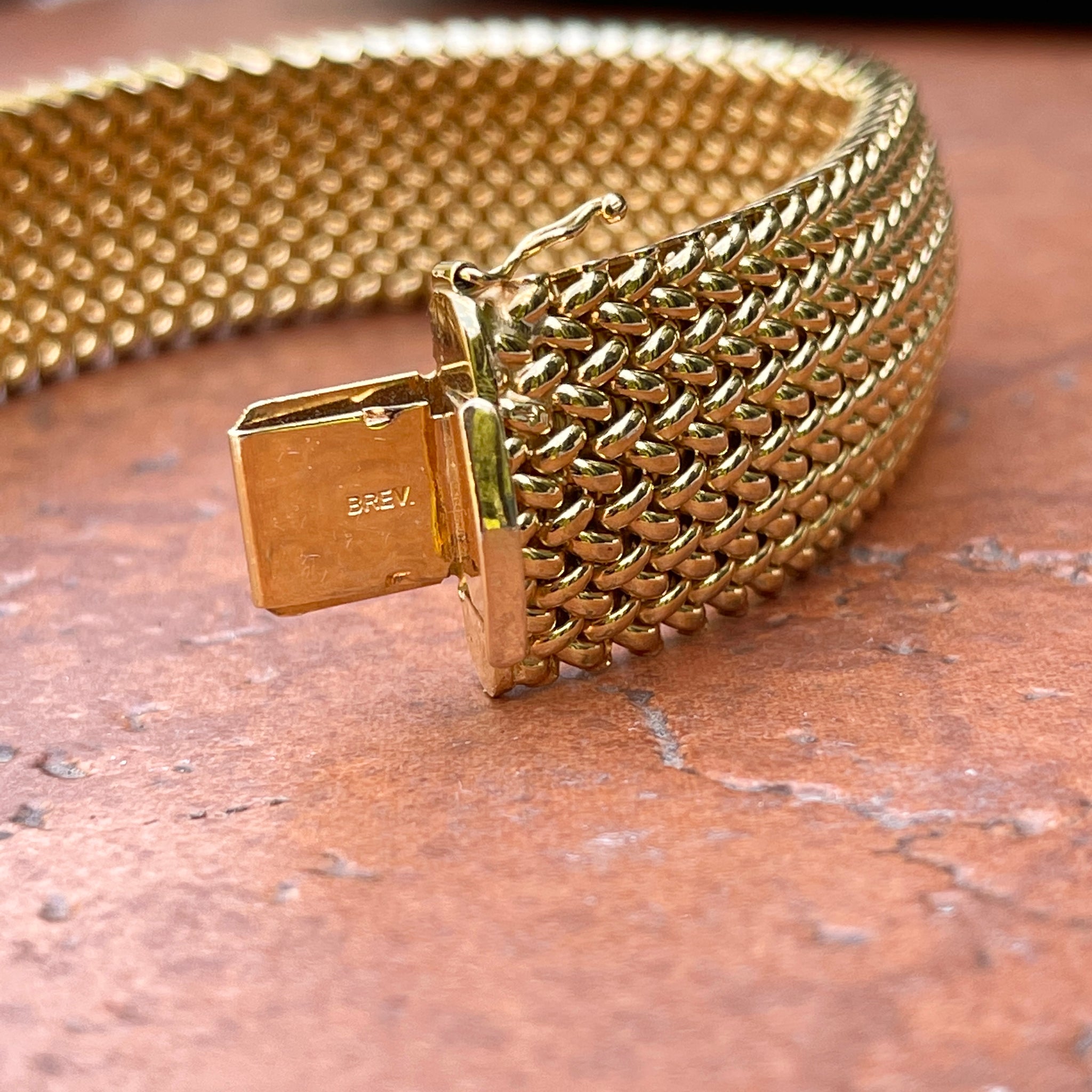 14KT Yellow Gold Mesh Soft Cuff Link Bangle Bracelet 13mm – LSJ