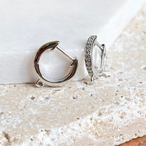 14KT White Gold Pave Diamond Huggie Hoop Jump Ring Earrings, 14KT White Gold Pave Diamond Huggie Hoop Jump Ring Earrings - Legacy Saint Jewelry