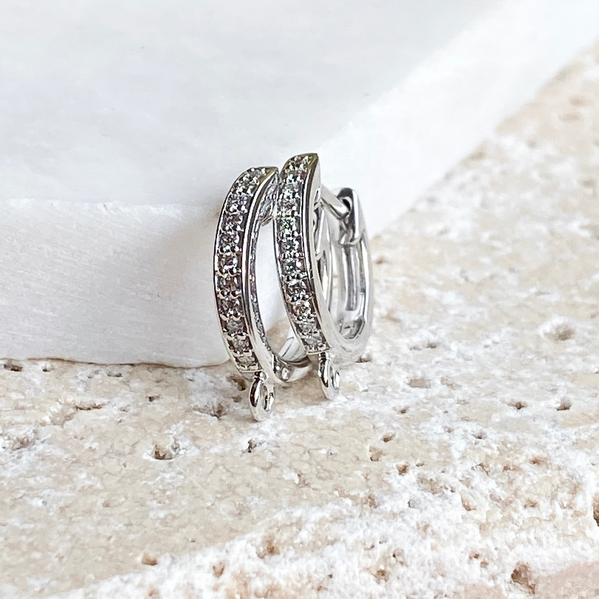 14KT White Gold Pave Diamond Huggie Hoop Jump Ring Earrings, 14KT White Gold Pave Diamond Huggie Hoop Jump Ring Earrings - Legacy Saint Jewelry