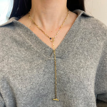 Load image into Gallery viewer, 18KT Yellow Gold Paper Clip Chain Lapis Toggle Lariat Necklace