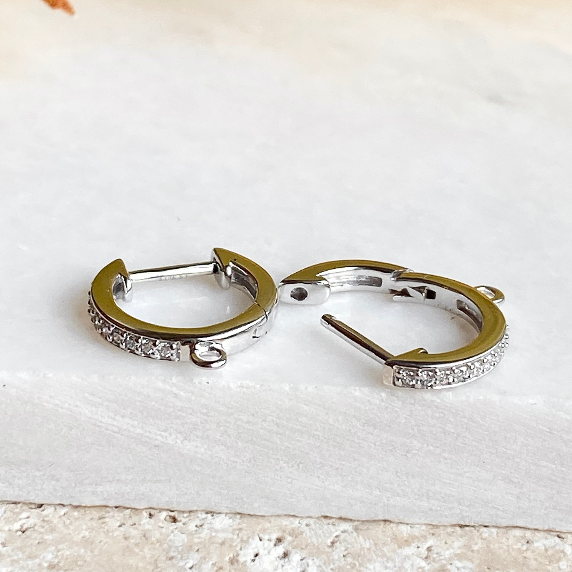 14KT White Gold Pave Diamond Huggie Hoop Jump Ring Earrings, 14KT White Gold Pave Diamond Huggie Hoop Jump Ring Earrings - Legacy Saint Jewelry