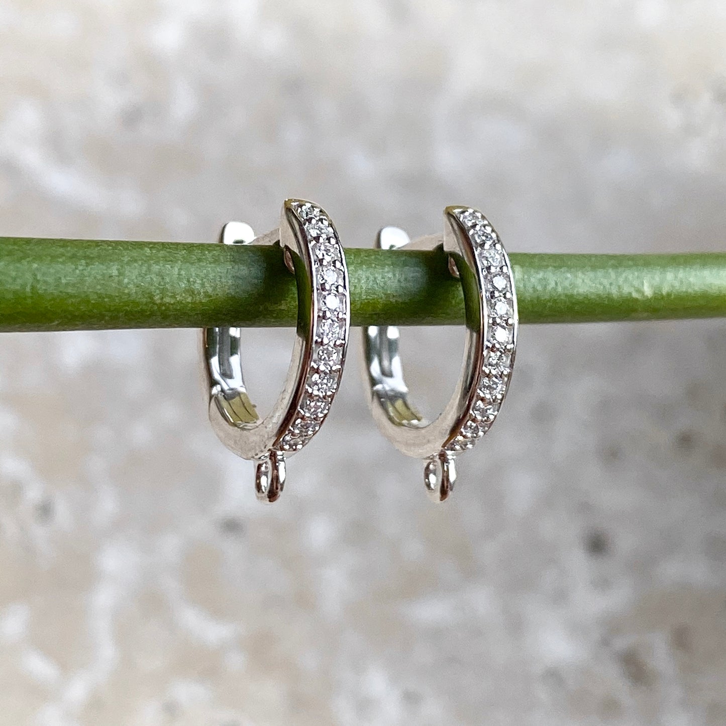 14KT White Gold Pave Diamond Huggie Hoop Jump Ring Earrings, 14KT White Gold Pave Diamond Huggie Hoop Jump Ring Earrings - Legacy Saint Jewelry