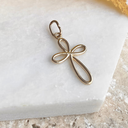 14KT Yellow Gold Small Ribbon Cross Pendant Charm, 14KT Yellow Gold Small Ribbon Cross Pendant Charm - Legacy Saint Jewelry