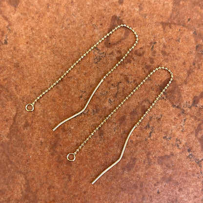 14KT Yellow Gold Diamond-Cut Ball Chain Open Ring Threader Earrings
