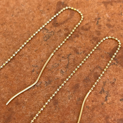 14KT Yellow Gold Diamond-Cut Ball Chain Open Ring Threader Earrings