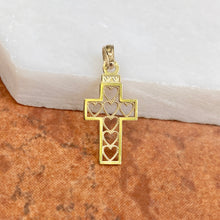 Load image into Gallery viewer, 10KT Yellow Gold Cut-Out Hearts Design Small Cross Pendant Charm, 10KT Yellow Gold Cut-Out Hearts Design Small Cross Pendant Charm - Legacy Saint Jewelry