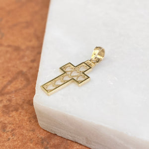 10KT Yellow Gold Cut-Out Hearts Design Small Cross Pendant Charm, 10KT Yellow Gold Cut-Out Hearts Design Small Cross Pendant Charm - Legacy Saint Jewelry