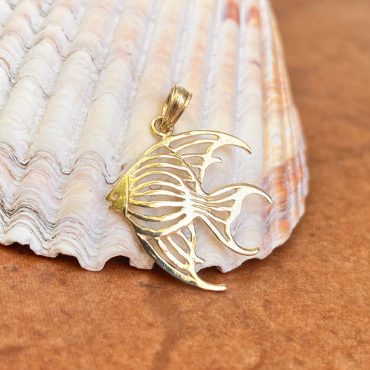 10KT Yellow Gold Polished Cut-Out Angelfish Pendant Charm, 10KT Yellow Gold Polished Cut-Out Angelfish Pendant Charm - Legacy Saint Jewelry