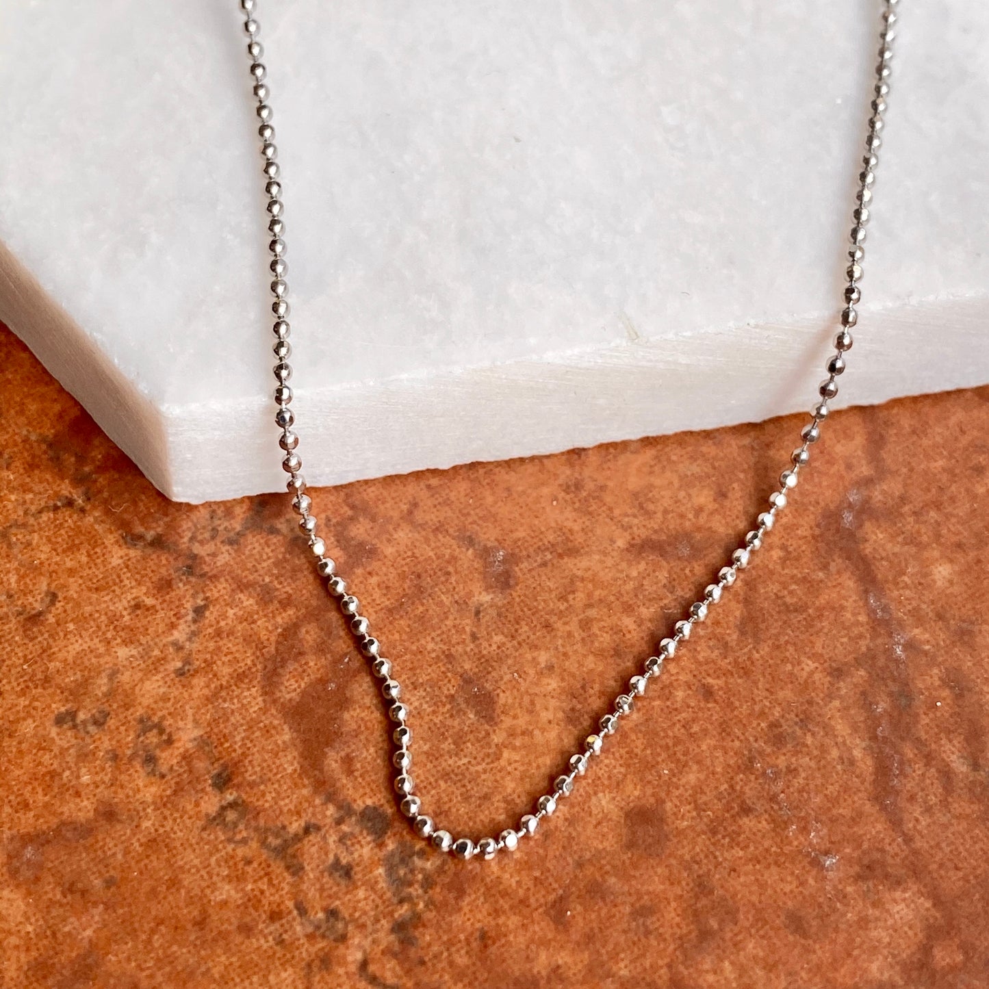 14KT White Gold Diamond-Cut Beaded Ball Chain Link Necklace 1.2mm, 14KT White Gold Diamond-Cut Beaded Ball Chain Link Necklace 1.2mm - Legacy Saint Jewelry