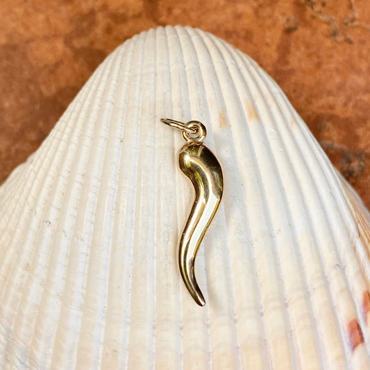 14KT Yellow Gold "Cornicello" Italian Horn Pendant Charm 25mm, 14KT Yellow Gold "Cornicello" Italian Horn Pendant Charm 25mm - Legacy Saint Jewelry