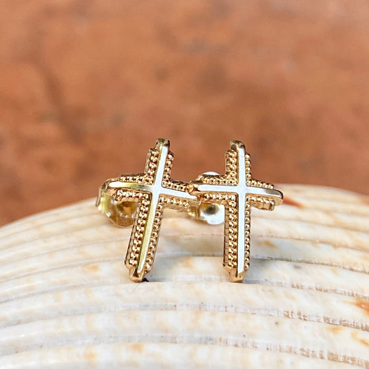 14KT Yellow Gold Bubbled Mini Cross Post Stud Earrings, 14KT Yellow Gold Bubbled Mini Cross Post Stud Earrings - Legacy Saint Jewelry