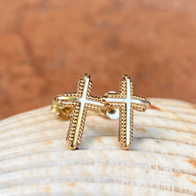 Load image into Gallery viewer, 14KT Yellow Gold Bubbled Mini Cross Post Stud Earrings, 14KT Yellow Gold Bubbled Mini Cross Post Stud Earrings - Legacy Saint Jewelry