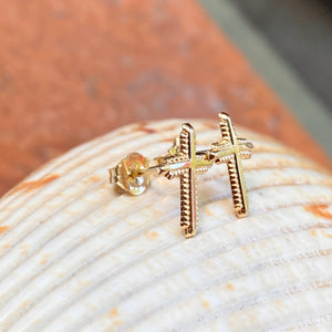 14KT Yellow Gold Bubbled Mini Cross Post Stud Earrings, 14KT Yellow Gold Bubbled Mini Cross Post Stud Earrings - Legacy Saint Jewelry