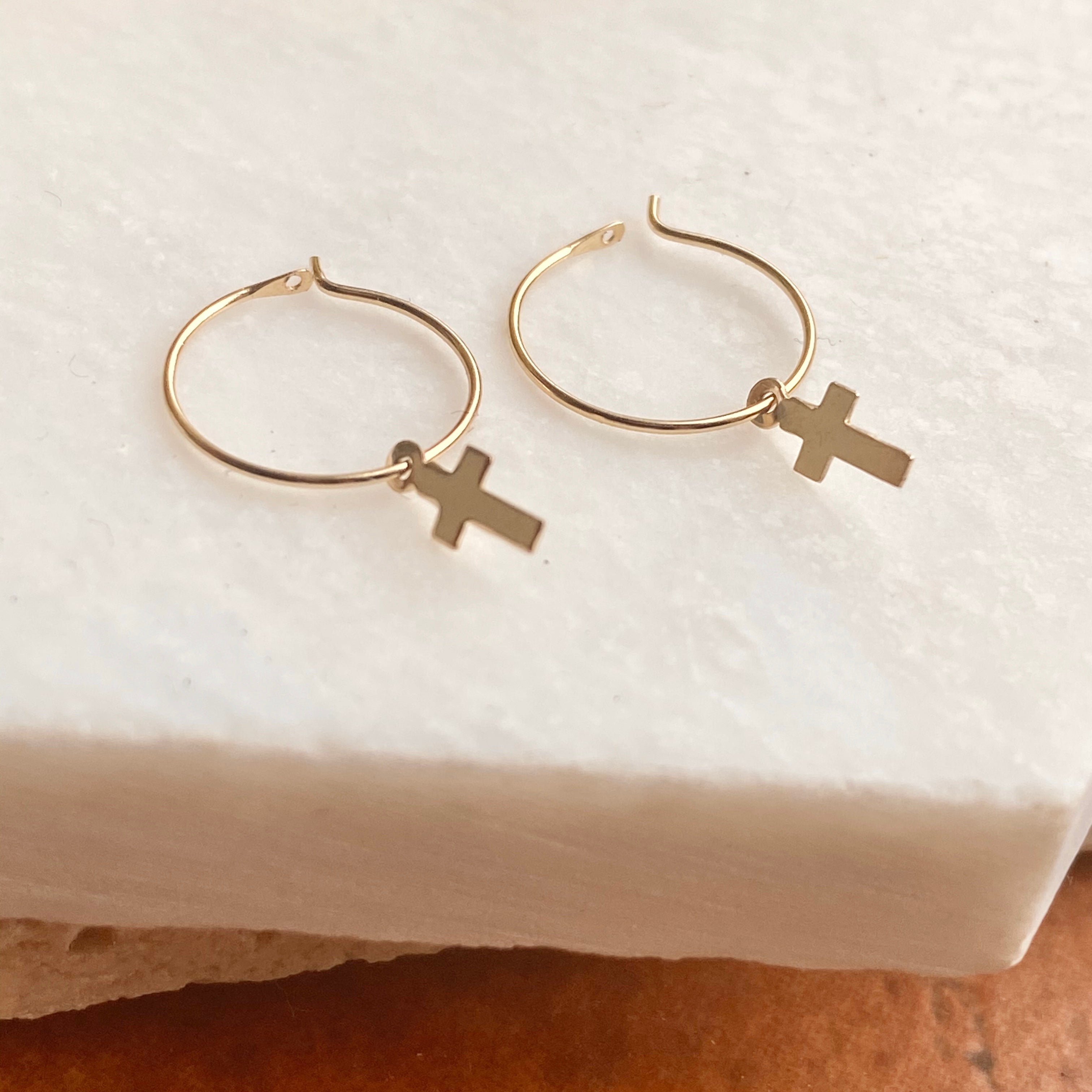 Cross charm hot sale hoop earrings