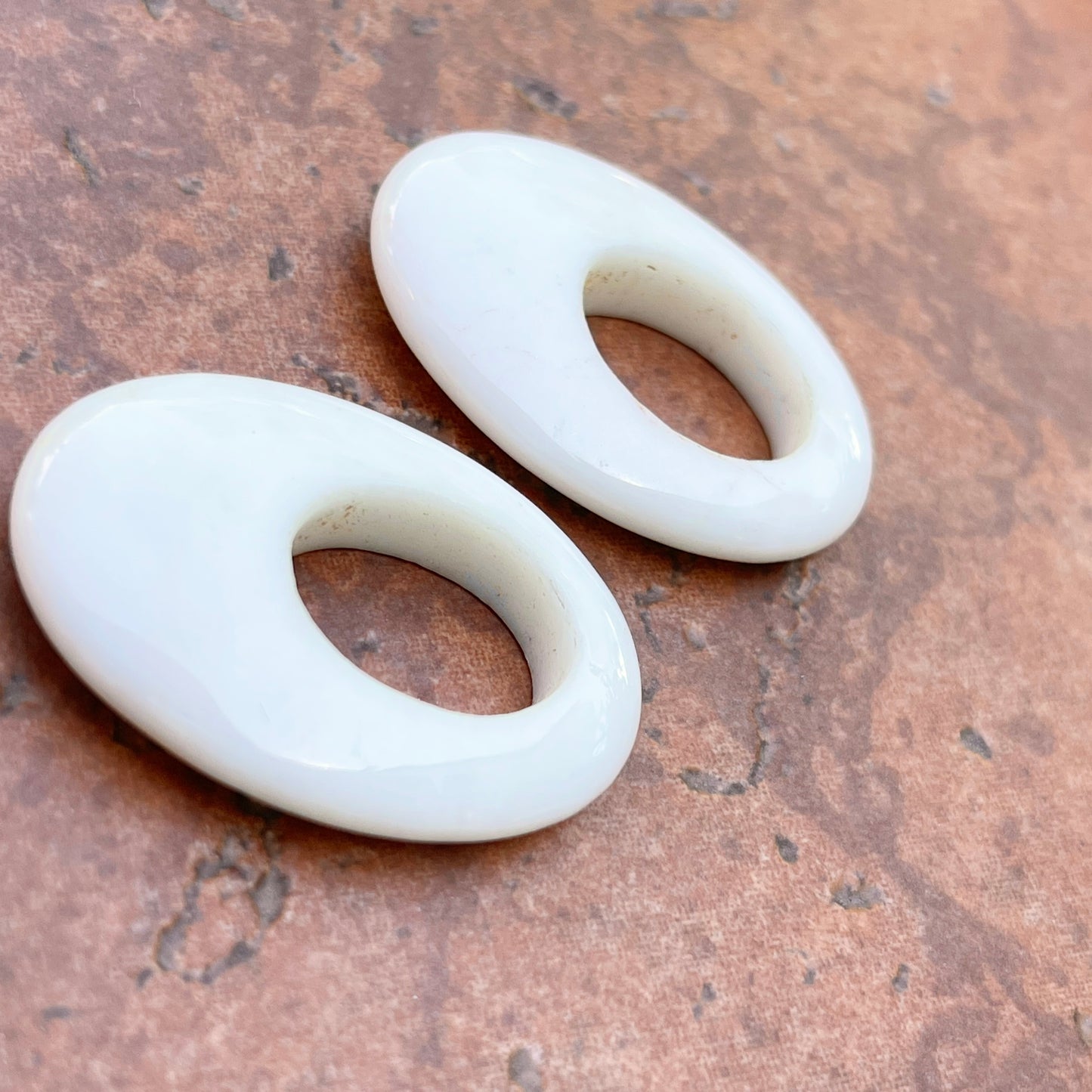 Estate White Onyx Oval Disc Gemstone Earrings Charms
