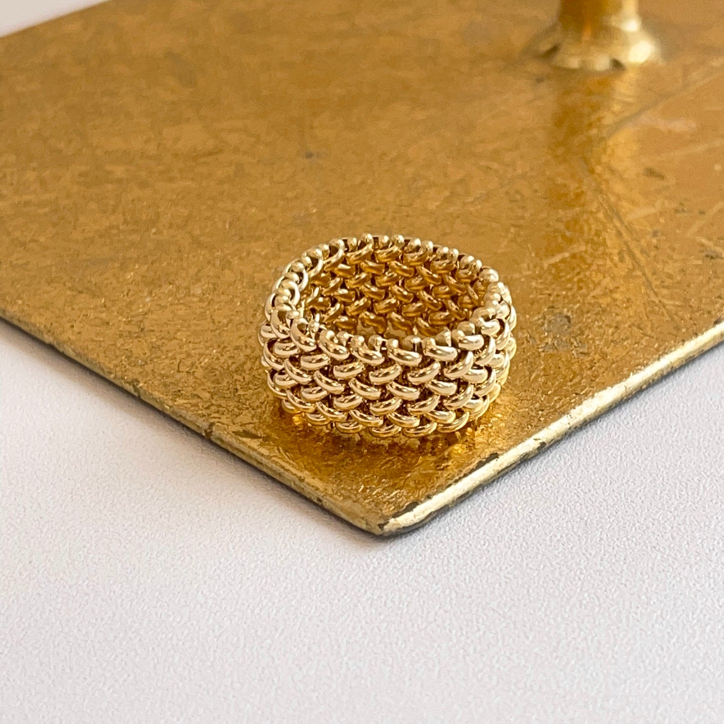 14KT Yellow Gold Mesh Weave Flexible Cigar Band Ring – LSJ