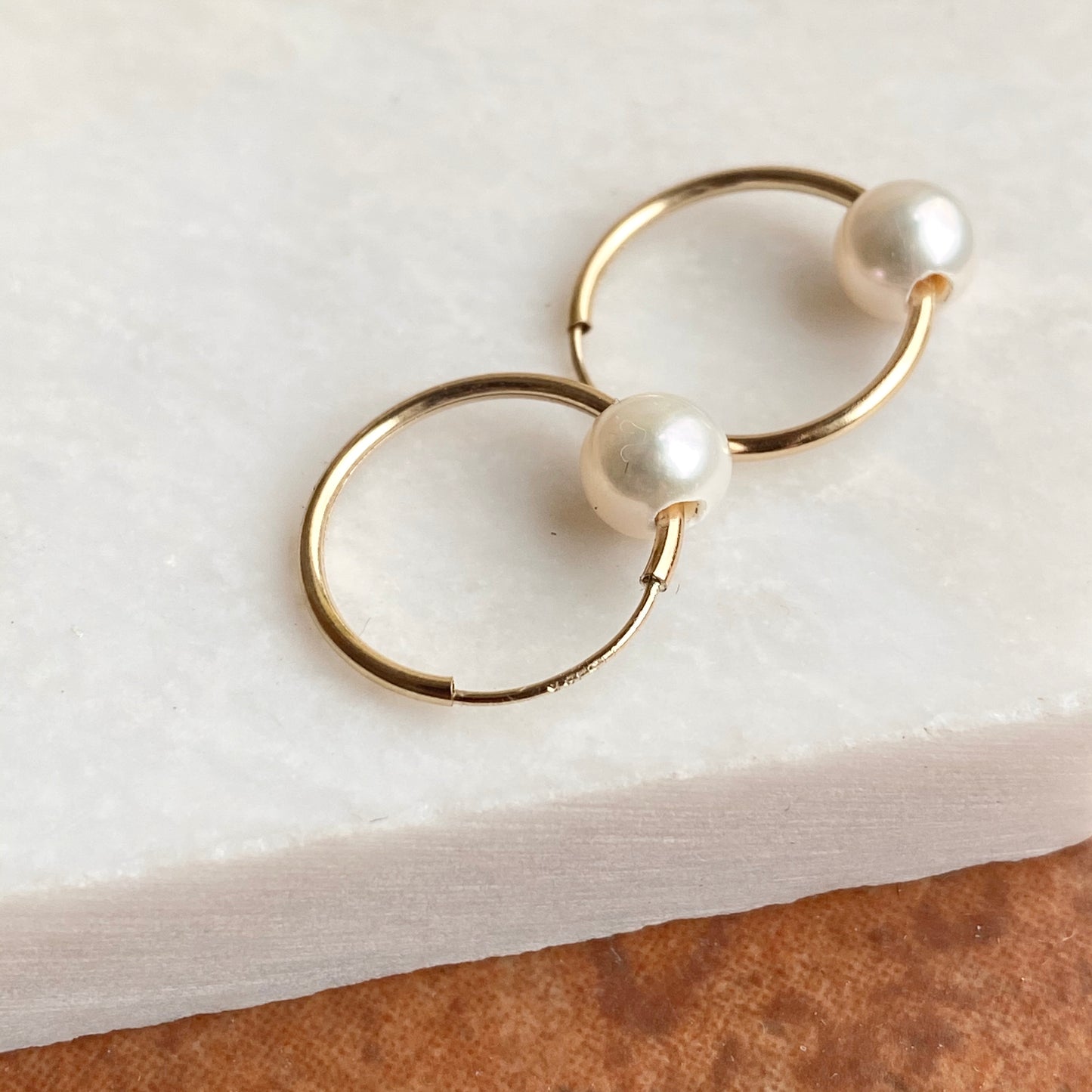 14KT Yellow Gold Freshwater Pearl Small Endless Hoop Earrings, 14KT Yellow Gold Freshwater Pearl Small Endless Hoop Earrings - Legacy Saint Jewelry