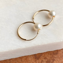 Load image into Gallery viewer, 14KT Yellow Gold Freshwater Pearl Small Endless Hoop Earrings, 14KT Yellow Gold Freshwater Pearl Small Endless Hoop Earrings - Legacy Saint Jewelry
